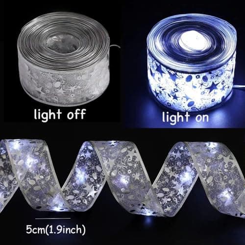 Christmas Tree Decorations Ribbon Lights, 32ft 100 LED String Lights, Battery-Powered Copper Wire Christmas Tree Ribbon Lights for Holiday Party Weddings Indoor Christmas Tree Decorations (Silver) - Thumbnail 4