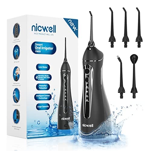 Nicwell Water Dental Flosser Pick for Teeth: 4 Modes 300ml Cordless Portable Rechargeable Oral Irrigator IPX7 Waterproof Cleaner Pik Deep Cleaning Flossing Pic Machine for Home Travel - Image 1