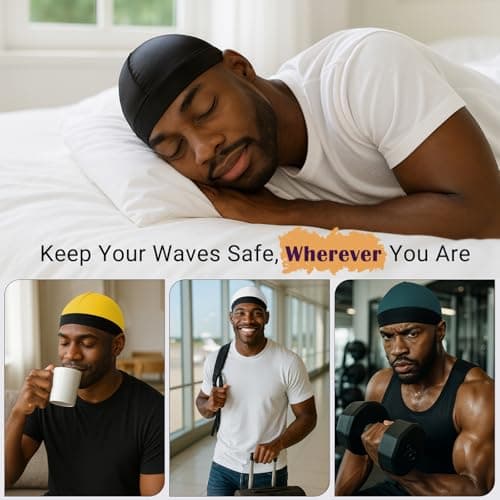 DURALA Adjustable Wave Caps for Men, Premium Elastic Stocking Cap for 360 540 720 Wave (Black+Silver) - Thumbnail 6