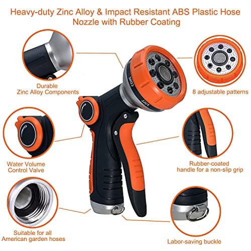 Garden Hose Nozzle Heavy Duty, High Pressure Adjustable 8 Patterns - Thumbnail 2