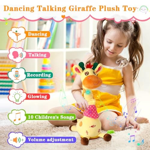 LLUKEME Dancing Giraffe Toy Stuffed Animal Toddlers Gifts for Easter Baby Toys Singing Song Toddlers Toy Repeats What You Say Glowing Musical Toy for Baby Birthday Gift Groovy Giraffe Toy - Thumbnail 6