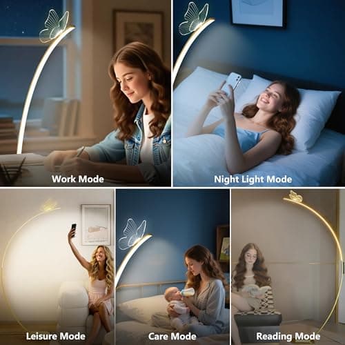 Modern Butterfly Arc Floor Lamp - Dimmable 2000 Lumens Arched Floor Lamp with Remote Control, 3 Color Modes & Foot Switch, Elegant Arc Floor Lamps for Living Room, Bedroom, Office Decor (Gold) - Thumbnail 5