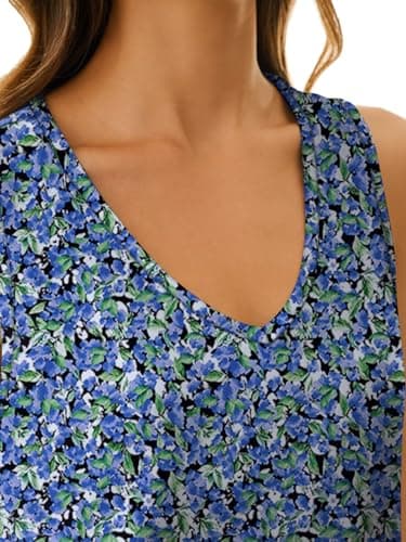 GKBK Womens Tank Tops 2026 V Neck Babydoll Flowy Peplum Hem Tops for Women Dressy Sleeveless Floral Tank Tops Boho Chic Spring Summer Clothing Blue Flower - Thumbnail 5