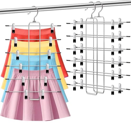 Closet-Organizers-and-Storage,6 Tier Pants-Hangers-Space-Saving,Skirt-Hangers with Clips for Closets Organizer,College-Dorm-Room-Essentials,2 Pack Closet Storage Clothes Shorts Jean Hanger - Image 1