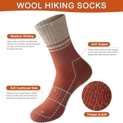 Juedverty Merino Wool Socks For Women Hiking Winter Boot Thermal Warm Thick Cushion Cozy Work Crew Socks 5 Pairs - Thumbnail 4