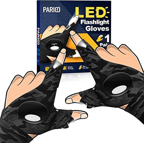 PARIGO LED Flashlight Gloves Gifts for Men, Lighted Gloves Fathers Day Dad Gifts for Him Birthday Gifts for Husband, Car Guy Unique Tool Cool Stuff Gadgets for Men Camping Accessories Fishing Gifts