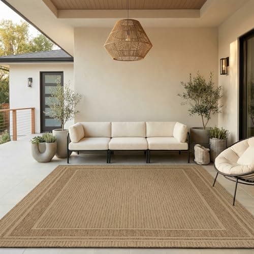 MontVoo-Outdoor Rug-Patio Rug 6x9 ft Polypropylene Indoor Outdoor Rugs Outdoor Carpet for Patio Deck Balcony Porch, Textured Weave, Durable for High Traffic, Fade-Resistant, Modern Neutral Brown - Image 1