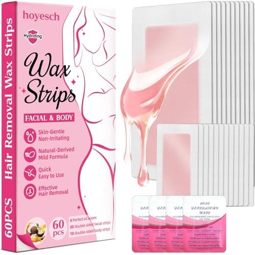 hoyesch 58 PCS Wax Strips - 38 Facial & 20 Body Waxing Kit for Women’ s Hair Removal,Wax Strips for Face,Eyebrow,Body, Arms, Legs, Chest, Back, Bikini/Brazilian Waxing Strips & 4Calming Oil Wipes - Image 1