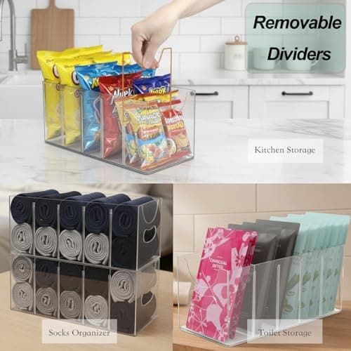 Hualinsyi Belt Organizer 2pack,Acrylic Belt storage Organizer for Closet with Removable Dividers - 5 Compartments & Handles Drawer organization and storage for underwear, Socks, and Ties (2) - Thumbnail 4