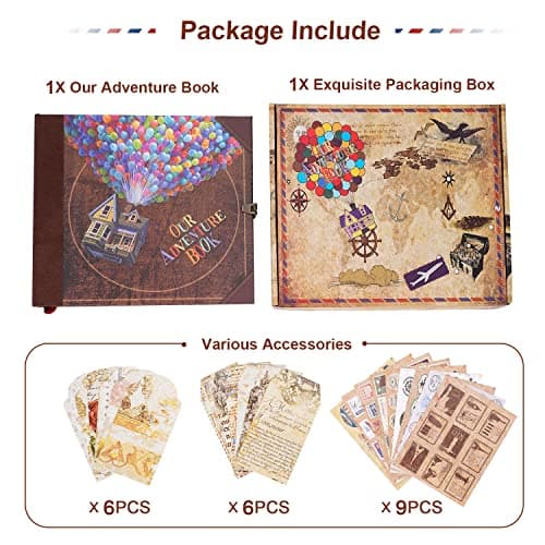 JIMBON Our Adventure Book Scrapbook Photo Album,Retro Style Embossed Letter Cover Travel Diary Journal Scrap Book Kit For Couples,Memory Book For Anniversary Wedding - Thumbnail 2