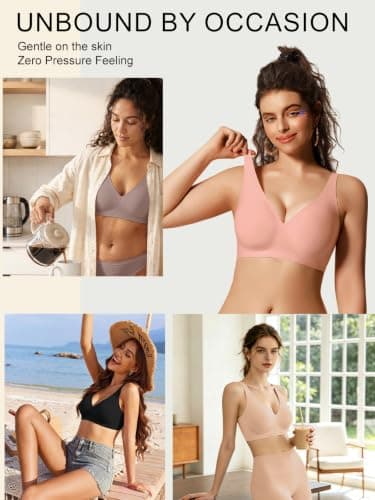 COCOMARTS Jelly Bras for Women No Underwire Deep V Bra Tea Red 3XL - Thumbnail 5
