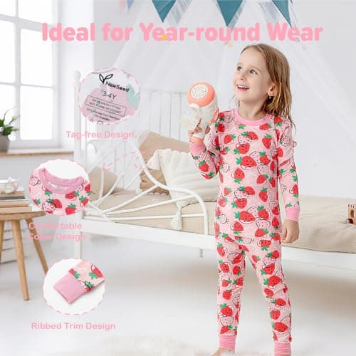 NewSeed So Soft Kids 2-Piece Viscose from Bamboo Outfit Set, Long Sleeve Top & Leggings, Cozy Base Layer for Boys & Girls (Strawberry, 7-8Y) - Thumbnail 5