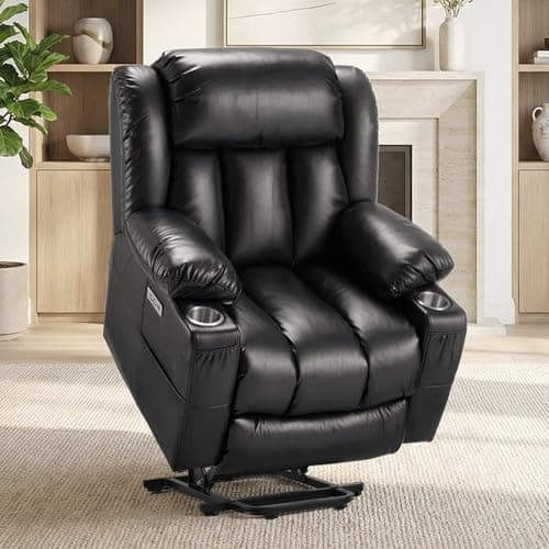 Kasunpul Oversized Power Lift Recliner with Massage and Heat for Elderly, Heavy Duty Reclining Chair, Faux Breathable Leather, Includes USB/Type-C Ports, 2 Cup Holders& Remote Control, Black - Image 1
