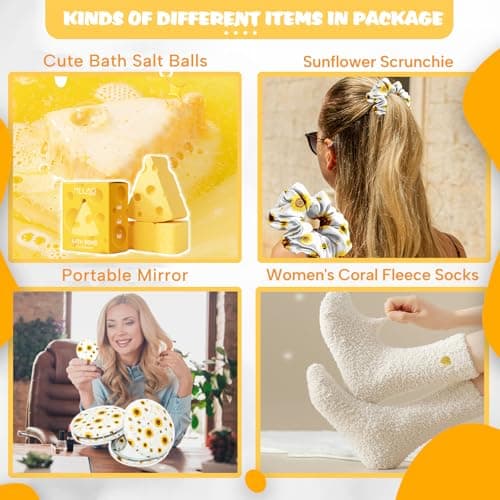 Sunflower Gift Baskets for Women,Sending Sunshine Unique Birthday Cheer Up Box Self Care Package,Get Well Soon Spa Gifts Set Box w/Blanket - Thinking of You Gift for Her,Girls,Women,Sister,Mom - Thumbnail 6