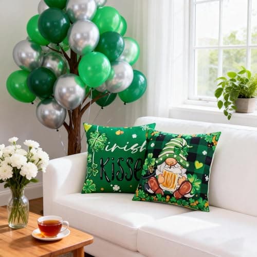 REBANDEN St. Patrick's Day Pillow Covers Decoration 18 x 18 inches 4-Piece Set Green Pillow Covers Lucky Clover Spring Pillow Covers Sofa Home - Thumbnail 6