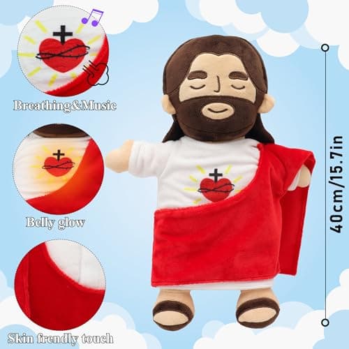 Yelakey Jesus Plush That Breathes, Jesus Stuffed Doll with Glow&Songs, Easter Toy Savior Doll for Church Sunday School Religious Easter Gift for Kids (Brown) - Thumbnail 2
