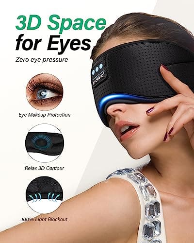 LC-dolida Sleep Headphones, White Noise Bluetooth Sleep Mask 3D Wireless Eye Mask Sleeping with Timing, Sleep Mask with Bluetooth Headphones for Side Sleepers Travel Yoga, Cool Gifts Men Women - Thumbnail 2