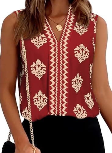 BLENCOT Womens Tank Tops Summer Casual V Neck Sleeveless Chiffon Shirts Business Basic Trendy Office Work Formal Blouse Wine Red L - Image 1