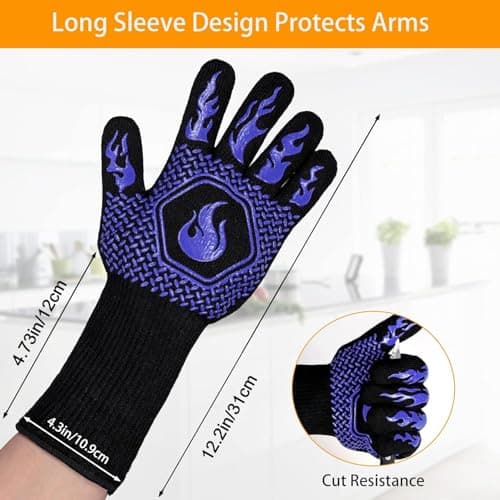 HFLYJPYW BBQ Grill Gloves Heat Resistant 1472℉ High Temp Resistance Fireproof Glove for Grilling Smoking Barbecue Washable Long Oven Extreme Hot Proof Mittens for Kitchen Baking (Blue) - Thumbnail 3