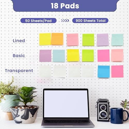 Lumspax 3x3 Inches Sticky Notes Variety Pack, 18 Pads Self Stick Notes, 50 Sheets/Pad, Included 8 Blank Pads, 6 Lined Pads and 4 Transparent Sticky Notes, 900 Total Sheets - Thumbnail 2