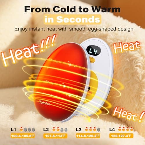 Taiofan Hand Warmers Rechargeable, 2 Pack Cute Egg Design, LED Display, 4 Levels Fast Heating Magnetic Electric Hand Warmers, Portable Pocket Heater Gifts for Women Men Outdoor Camping Hunting Golf - Thumbnail 6