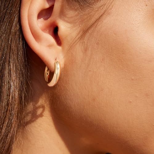 VALLOEY ROVER Tubular Hoop Earrings for Women 14K Gold Plated Open Hoops Earrings with 925 Sterling Silver Post Simple Handmade Hypoallergenic Everyday Jewelry Gift for Women - Thumbnail 5