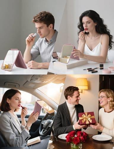 klarh Travel Makeup Mirror with 1X/10X Magnifying, Portable Folding Make Up Tabletop Mirror for Office, Compact Vanity Mirror for Travel (Rose Pink, No LED Lights) - Thumbnail 6