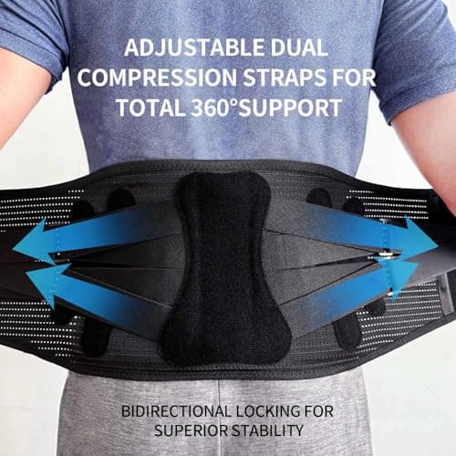 RockloookY Lower Back Brace for Women Men, Adjustable Lumbar Support with 3D Pad, Breathable Ergonomic Support Belt with Metal Stays for Work, Lifting, Drive, Black,Size XL,Waist 45"-52" - Thumbnail 3