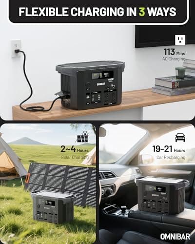 Omnibar Portable Power Station 1800W (3600W Peak), 1536Wh LiFePO4 Battery Generator with 1800W AC & 100W USB-C Output, 2Hrs Fast Charging Solar Generator for Home Backup, Power Outages, Camping & RVs - Thumbnail 4