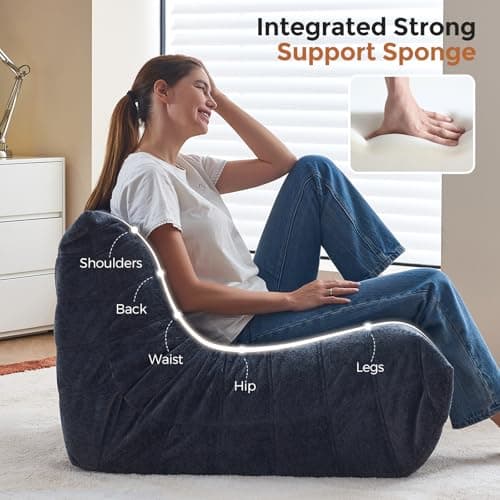 Ayovoch Bean Bag Chairs for Adults, Giant Bean Bag Chair, Memory Foam Beanbag Chair, One-Piece Foam Padding, Bean Bag Sofa for Living Room, Dorms, Apartments, Reading Corner (Blue Gray Plush) - Thumbnail 3
