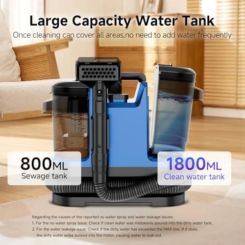 Vaconly Portable Carpet & Upholstery Cleaner Machine, Handheld Spot Cleaner with Dual Brush, 18KPa Suction, Large Removable Tank for Couch, Car, Stairs, Rugs & Pet Stains, Blue - Thumbnail 5