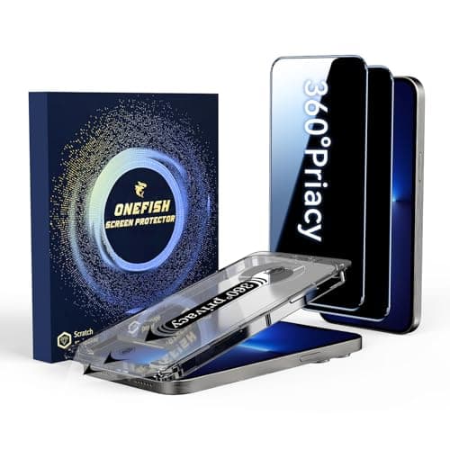 OneFish for iPhone 17e/16e/13/13 Pro/14 Privacy Screen Protector, 4-Way 360° Anti-Spy Tempered Glass, 9H Hardness, HD Clear Anti-Fingerprint 3D Curved Edges, Case-Friendly & Easy Installation [2 Pack] - Image 1