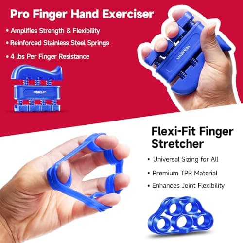 Hand Grip Strengthener Workout Kit (5 Pack) FitBeast Forearm Grip Adjustable Resistance Hand Gripper, Finger Exerciser, Finger Stretcher, Grip Ring & Stress Relief Grip Ball for Athletes (Navy Blue) - Thumbnail 3