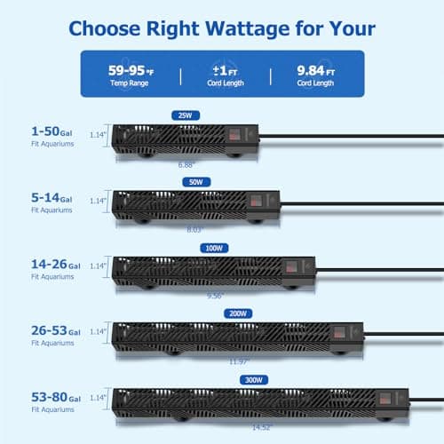 fishkeeper 25W/50W/100W/200W/300W Fish Tank Heater for 1-80 Gallon, Adjustable Submersible Aquarium Heater with LED Digital Display and Overheat Protection for Saltwater & Freshwater Tanks - Thumbnail 6