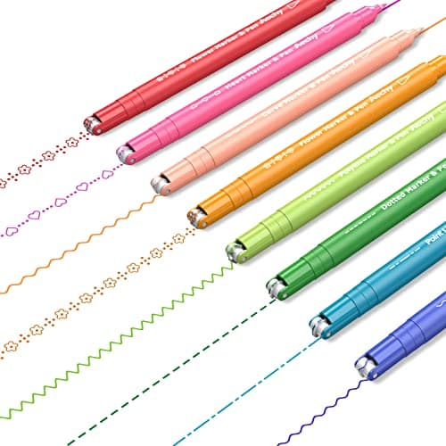 AECHY Curve highlighter pens for Note Taking, Dual Tip Pens with 6 Different Curve Shapes & 8 Colors Fine Lines, Colored Curve Flair Pen Set for Kids Journaling Scrapbook Note Taking Supplies(Rainbow)