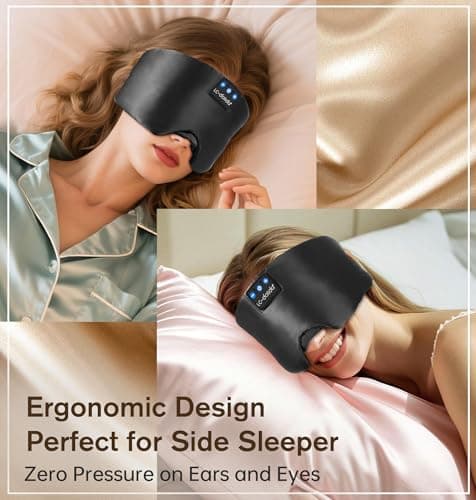 LC-dolida Luxurious Silk Soft Sleep Mask, Sleep Headphones with Bluetooth 5.4 for Side Sleeper, Total Blackout Eye Sleeping Mask for Women and Men, Ideal Gift for Restful Sleep, Travel(Black) - Thumbnail 4