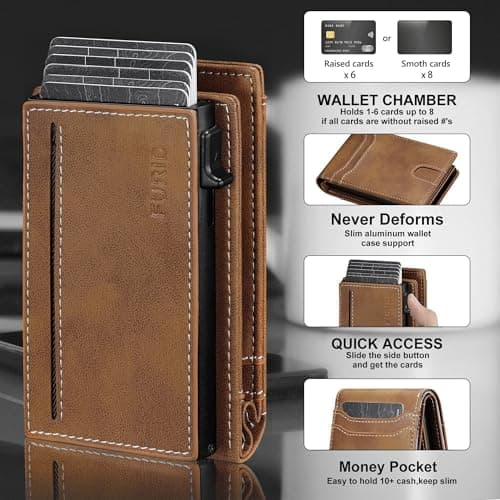 furid Card Wallet For Men Slim: Smart Rfid Minimalist Front Pocket Pop Up Wallet with ID Window - Gifts for Husband Father at Birthday Anniversary - Thumbnail 5