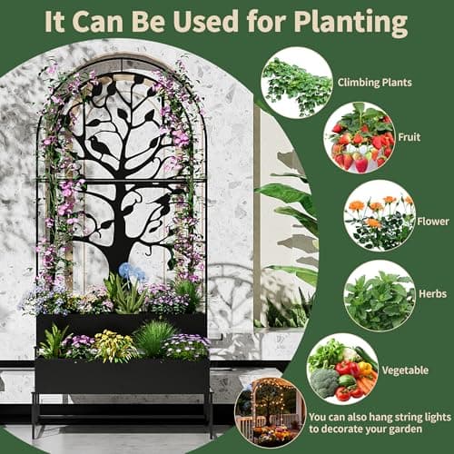 Arched Outdoor Planter Box with Trellis for Climbing Plants, 2 Tiers Metal Privacy Planters for Patio, Tall Raised Garden Bed with Legs, for Vegetables, Fruits, Balcony, 75.2 x 22 x 34.6 Inch, Black - Thumbnail 3