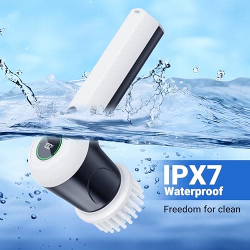 PUFTEM Electric Spin Scrubber, Cordless Shower Scrubber with Battery Level Display, 2 Speeds Electric Scrubber for Cleaning with 6 Replaceable Heads, Cleaning Brush for Bathroom/Sink/Window - Thumbnail 5