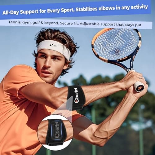 Oberlet Tennis Elbow Brace for Men Women with Tendonitis for Elbow Pain Relief - Adjustable Strap with Two Removable Gel Pads, Golfers Elbow Brace, Counterforce Arm Forearm Support Band - Black 1 Pack - Thumbnail 4