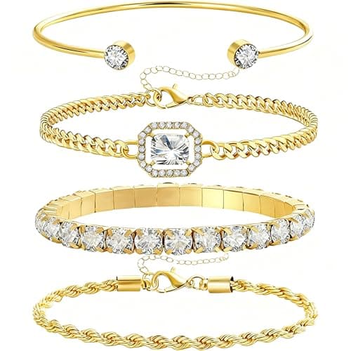 Alegend Bracelets Sets 14K Gold Plated Stackable Bold Twisted Rope, Romantic Crystal, Delicate Chains Bangle Glamorous Gift - Image 1