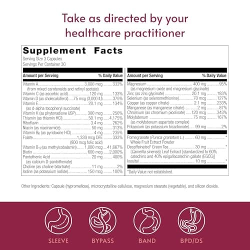 Bariatric Advantage Ultra Multi Without Iron, High Potency Daily Multivitamin for Bariatric Surgery Patients with 22 Essential Vitamins and Nutrients - 90 Capsules, 30 Servings - Thumbnail 4