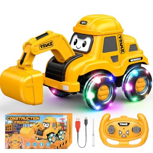 Toyjolka Toddler Toys Remote Control Car with Flashing Light Wheels & USB Rechargeable Construction Toys Excavator Truck for Toddlers Aged 2 3 4 5 6,Gifts for Toddler Boys Girls Age 2-3 4-6 Years Old - Image 1