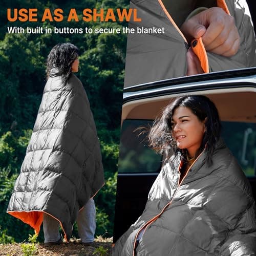 Gaialoop Down Puffy Blanket for Car Camping Outdoor Travel Backpacking, Duck Down Lightweight Portable Soft Warm Cozy Camping Blanket Quilt, 53"x78", Light Gray - Thumbnail 5