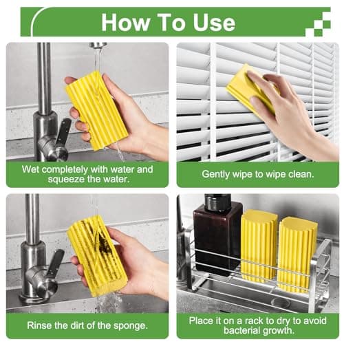 Jeymei 4-Pack Damp Clean Duster Sponge, Sponge Cleaning Brush, Duster for Cleaning Blinds, Glass, Baseboards, Vents, Railings, Mirrors, Window Track Grooves and Faucets, Gray and Yellow - Thumbnail 3
