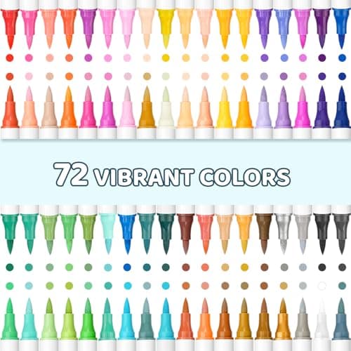 HOTU 72 Colors Acrylic Paint Markers for Coloring BooksFabric Stone Wood Sketchbook Eggs - 36 Set Dual Brush Tip Paint Pens - Art and Crafts Supplies Kit - Great Gifts Idea (36pcs,72 colors) - Thumbnail 2
