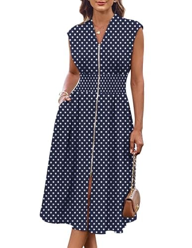 GRACE KARIN Work Dresses for Women 2026 Summer Trendy Fashion Knee Length Office Dress Navy Polka Dot M - Image 1