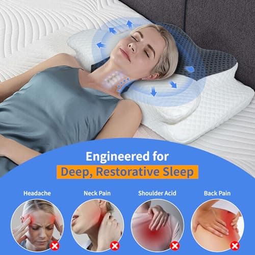 MargGona Cervical Neck Pillow for Pain Relief, Hollow Design Memory Foam Bed Pillow for Side & Back Sleepers, Ergonomic Orthopedic Bed Pillow with Adjustable Support (White with Black) - Thumbnail 2