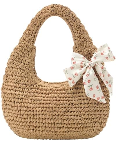 fauson Beach Bags for Women - Handmade Straw Clutch Purses for Women Handbag Zip Closure Tote Bag Lightweight Woven Straw Summer Purse - Image 1