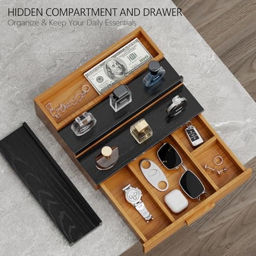 Sueuapp Solid Walnut Wood Cologne Organizer for Men,3 Tier Cologne Stand Display Shelf with Hidden Compartment and Drawer,Perfume Stand Organizer,Perfume Display Holder,Great Gift for Men Father - Thumbnail 3